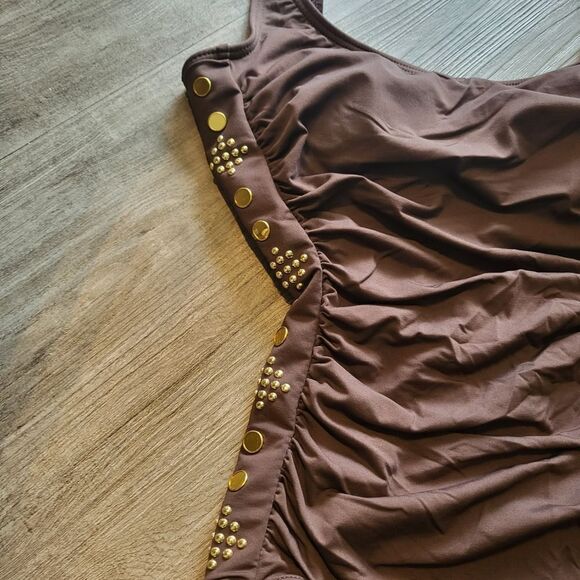 MICHAEL Michael Kors - Boho Solids U-Neck Shirred Maillot Women's swimsuit - Picture 3 of 5